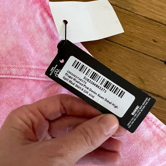 NWT PrettyLittleThing Shape Washed Pink Denim Seam Detail High Split Maxi Skirt - Picture 2 of 6